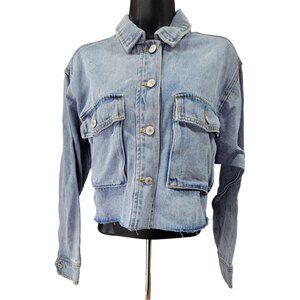 Love Tree Denim Jacket The Daisy Short Button Pockets Womens Med New Tags